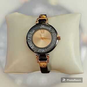 RUMOURS Gunmetal Rose Goldtone Floating Crystal Link Watch